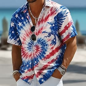 4 juillet 2026, 250e anniversaire Homme Aigle Tie Dye Drapeau Américain Chemise Chemise d'été Chemise Boutonnée Manche Courte Patriotique Extérieur Festival Ét