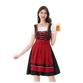 Oktoberfest Dirndl Kjole Karneval kostume Mini-længde Sexet Firkantet hals Tysk Alpine Arv Enge Dame Karneval Ølfestival Traditionel stil klud