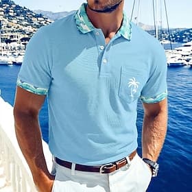 Homme Chemise de golf Polo Piqué Occasionnel Affaires Col Polo Côtelé Manches courtes Mode Basique Couleur Unie Bloc de Couleur Boutons Logo Été Printemps Prin