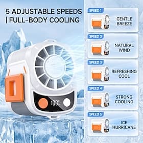 Ventilateur de taille portable pour le travail en extérieur, ventilateur de ceinture à porter avec 5 vitesses réglables Ventilateur personnel rechargeable par