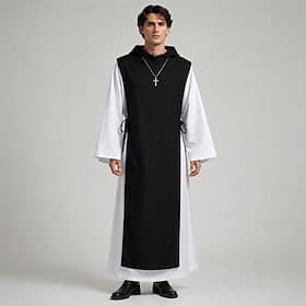 Rétro Vintage Médiéval Renaissance Longueur au sol Collier Vêtements d'extérieur Robe Manches longues Faucheur Prêtre Moine Déguisement Homme Religieux Hallowe