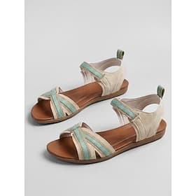 Sandales plates beiges pour femmes, à bride cheville ajustable – sandales à bout ouvert avec brides croisées et semelle souple et légère, idéales pour les voya