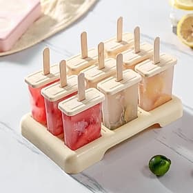Moule à glace à 9 cavités avec bâtonnets réutilisables, idéal pour réaliser des glaces maison avec yaourt glacé, jus, crème glacée et smoothies. Moule à glaces