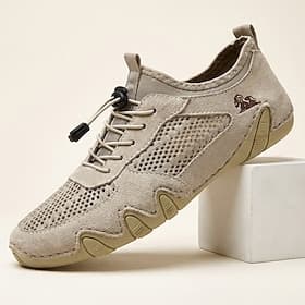 Baskets de randonnée beiges en mesh pour homme, chaussures de trail à lacets, légères et antidérapantes, idéales pour les voyages, le camping et le quotidien.