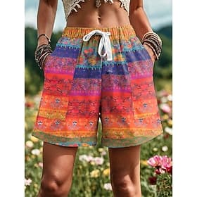 Women's Chinos Shorts Vacation Casual Short Mid Waist Graphic Geometric Pattern Elastic Waist Comfort Inelastic Vacation Street Causal Blue Red Summer Spring L