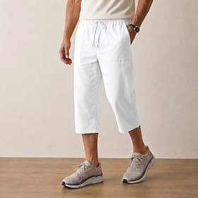 Short homme en coton et lin mi-mollet - short d'été blanc