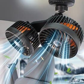 Ventilateur de voiture à double tête avec ventouse, ventilateur de refroidissement rotatif à 360° pour pare-brise et tableau de bord, ventilateur électrique po