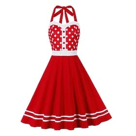 Années 1950 Rétro Vintage Rockabilly Longueur thé Robe trapèze Robe Évasée Sans manches Dos nu À pois Ajusté Évasé Col Halter Déguisement Femmes Réveil Fête d