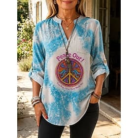 Femmes Chemisier Imprimé Fleuri Graphique ancien Élégant manche longue Col en V Hauts Réguliers Occasionnel Quotidien Fête Bleu Rose Claire Beige Été Printemps