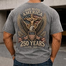 T-shirt homme 250e anniversaire du 4 juillet 2026, 100 % coton, délavage à l'acide, manches courtes, impression directe sur textile, col rond, mode quotidienne