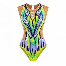 justaucorps de patinage artistique Femmes Patinage justaucorps de patinage artistique Bleu Vert Patchwork Élastique Entraînement Compétition Tenue de Patinage