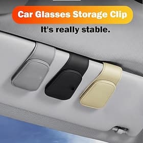 4 Pack Car Sunglasses Holder for Sun Visor, Magnetic Leather Eyeglass Clip Mount, Universal Visor Glasses Hanger Ticket Card Organizer for Car SUV Truck, Scra