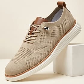 Baskets Oxford beiges en maille pour homme, chaussures de marche décontractées et élégantes à lacets, respirantes et confortables pour le bureau, les voyages e