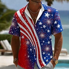 4 juillet 2026, 250e anniversaire Homme Drapeau Américain Feux d'artifice Chemise Chemise d'été Chemise Boutonnée Manche Courte Patriotique Extérieur Festival