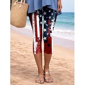 Leggings pour femmes, style vintage, pour la fête de l'indépendance américaine. Pantalon capri taille haute, imprimé drapeau américain, confortable, doux, resp