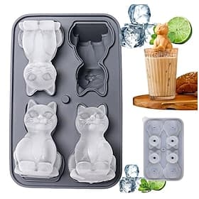 Moule à glaçons chat 3D mignon, en silicone alimentaire, avec démoulage facile. Moule à glaçons chat réutilisable et original, idéal pour le whisky, le café, l