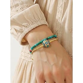 Women's Boho Beaded Bracelet, Alloy Layered Charm Bracelets with Elephant Pendant, Handmade Bohemian Wrist Jewelry, Adjustable Summer Beach Vacation Accessorie