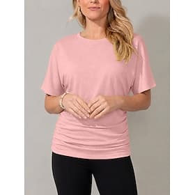 Femmes T-shirt Froncé Uni Élégant Manche Courte Manche Chauve-souris Col ras du cou Hauts Réguliers Occasionnel Quotidien Sortir Noir Jaune Rose Claire Violet