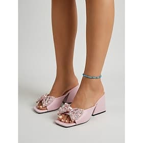 Femmes Soirée Soirées de villégiature Strass Talon épais Bout carré Mode Tissu Mocassin Coloré Noir Rose