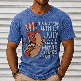 T-shirt à manches courtes, col rond, imprimé hot-dog pour homme, humour adulte, 100 % coton, délavage à l'acide, 250e anniversaire, 4 juillet 2026. Collection