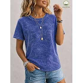Femmes T-shirt Couleur Unie Élégant ancien Manche Courte Col Bénitier Hauts Longs Occasionnel Bleu Noir Vert Claire Rouge Violet Été Printemps