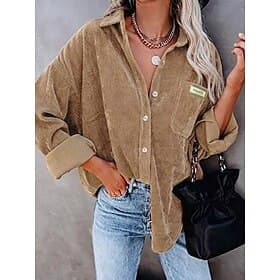 Femmes Chemise boutonnée Chemise Décontractée Veste-chemise Avec Poches Couleur Unie Uni ancien Mode Quotidien manche longue Manche Évêque Col de chemise Hauts