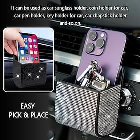 Lot de 2 boîtes de rangement scintillantes pour grille d'aération de voiture, support de téléphone en strass, pochette scintillante en cristal pour lunettes de