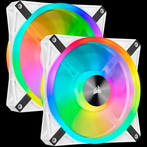 CORSAIR iCUE QL140 RGB 140mm PWM White Fan - Dual Fan Kit with Lighting Node CORE