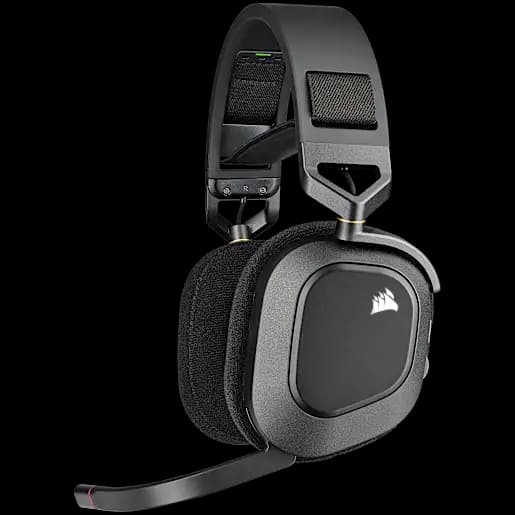 CORSAIR Cuffia gaming con microfono premium HS80 RGB WIRELESS con audio spaziale - Carbonio
